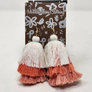 Matilda Jane Three Tier Tassel Drop Dangle Earrings Cream Pink Coral Statement